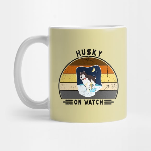 Husky On Watch. Perfect Funny Husky and Dogs Lovers Gift Idea, Distressed Retro Vintage by VanTees